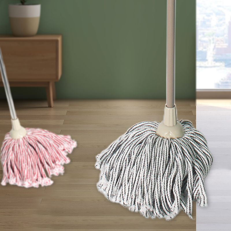 Traditional Round-Head Hollow Cotton Mop (Pink/ Gray-White)