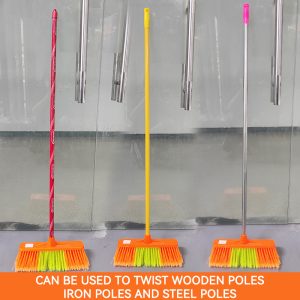 Oversized Thickened Bristle Broom - Durable Cleaner w/Twistable Metal/Wooden Handle